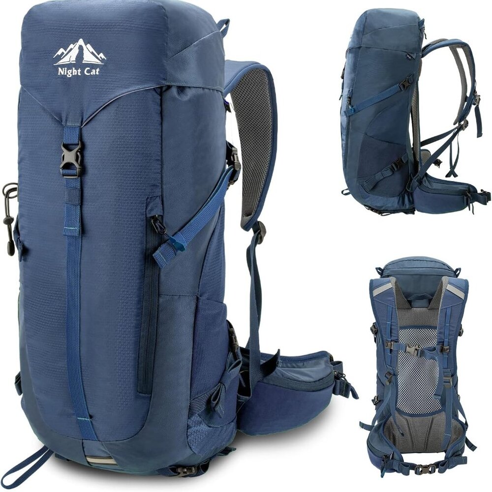 Night Cat Internal-frame Hiking Backpack: 30L Camping Blue Backpack